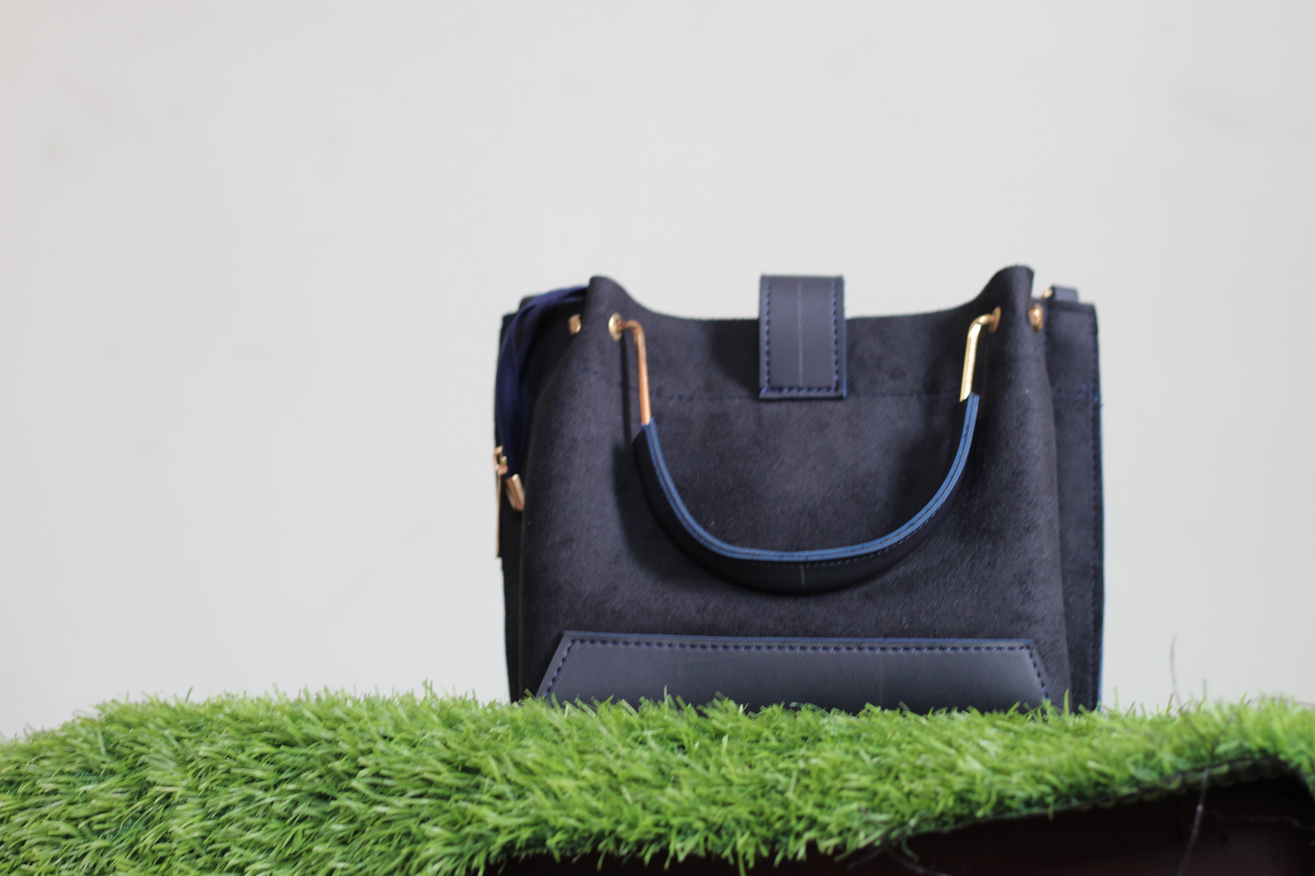 Elegant Dark Blue Suede Handbag